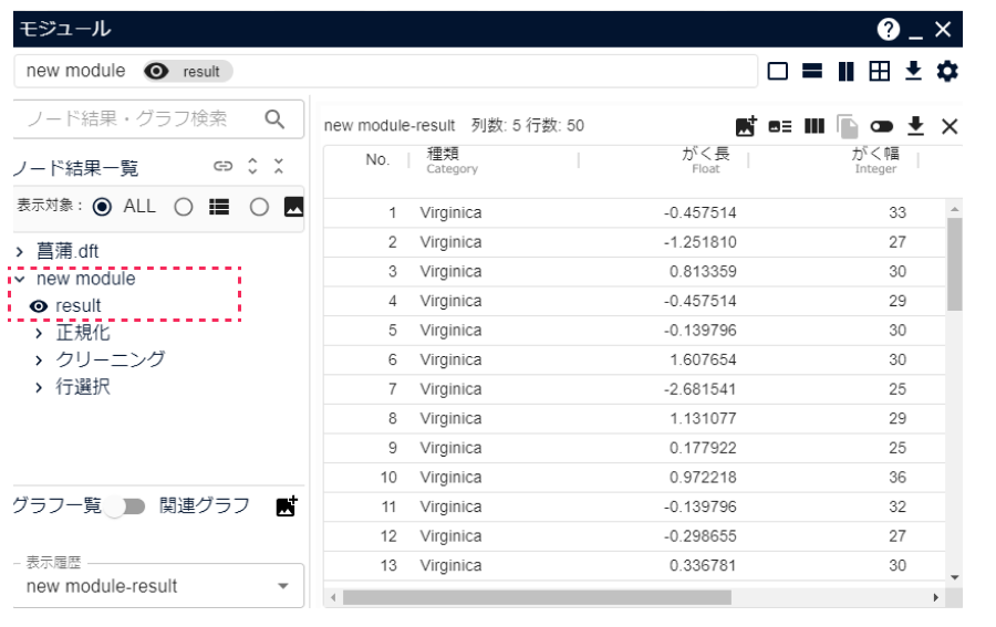 モジュールノードの実行結果